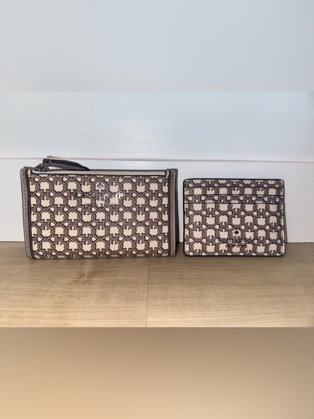 Kate Spade Beige and Brown Lock Wallet & Card Holder